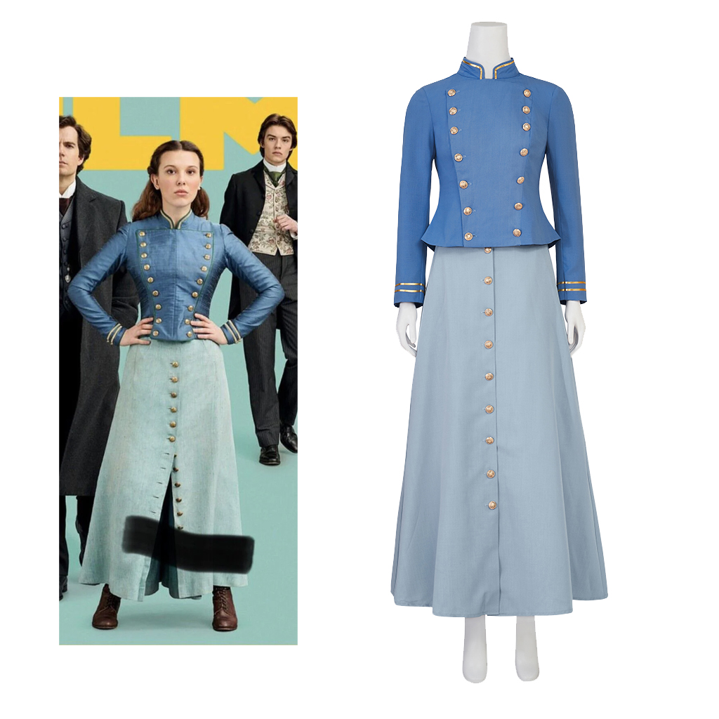 Vintage Fashion Dresses - 映画コスプレエノラホームズ 2 コスプレ衣装ブルードレス女性エノラヴィンテージビクトリア朝のドレスセットレトロハロウィン衣装