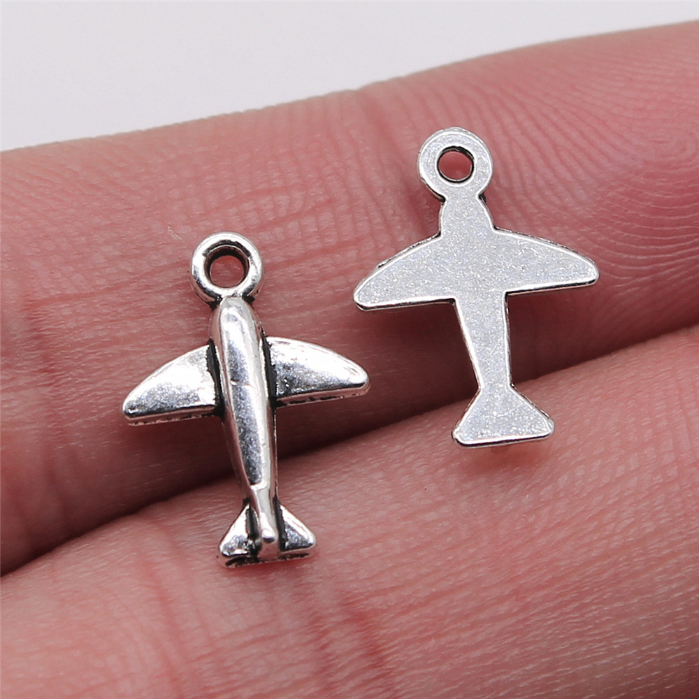 Vintage Fashion Online - 10 個 11x15mm アンティークシルバーカラー航空機チャームペンダントジュエリー材料用品
