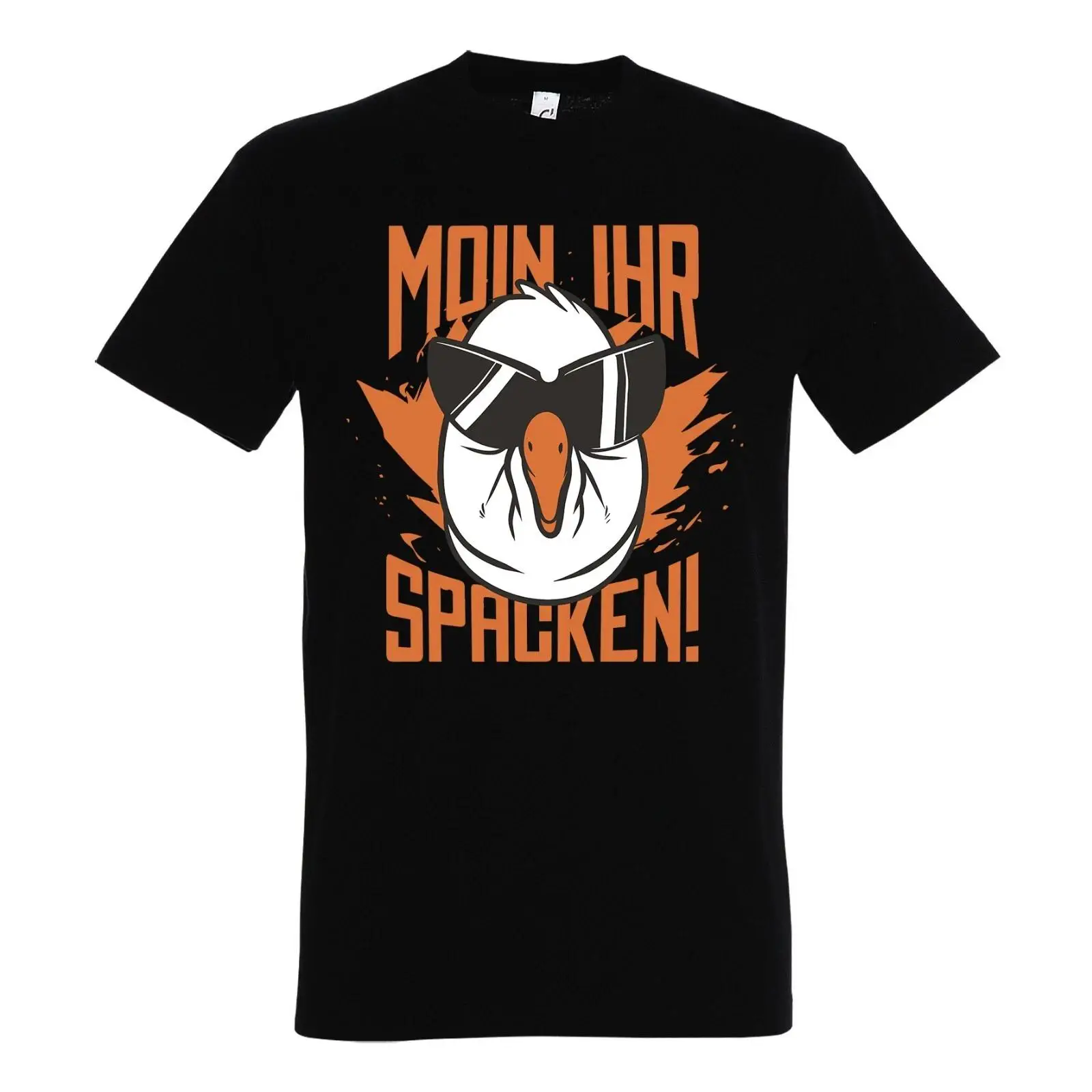 Vintage Fashion Hamburg - メンズTシャツ「MOIN IHR SPACKEN」。面白いスローガンとロゴプリントが施された、ハンブルク港をモチーフにしたヴィンテージ風のウォッシュ加工ファッションアイテム。