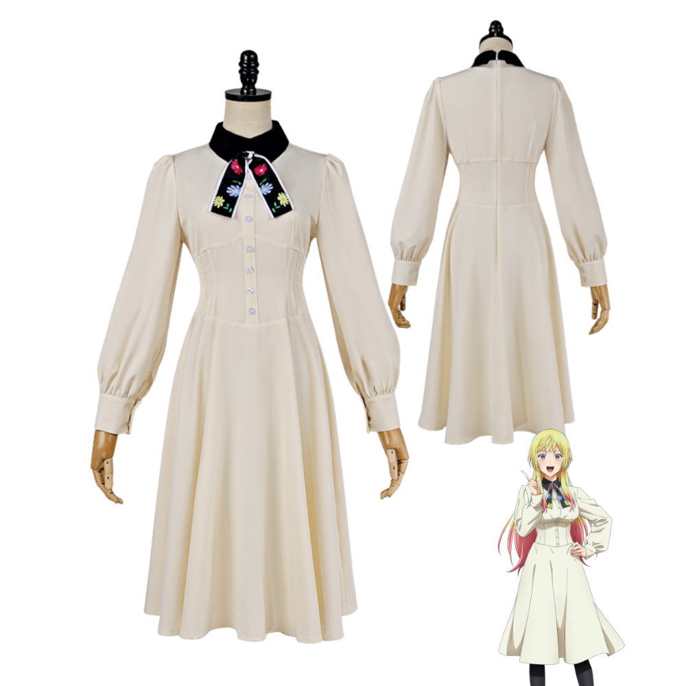 Vintage Fashion Dresses - マリッジトキシン 城崎メイ コスプレ衣装 アニメ レトロ オフホワイト